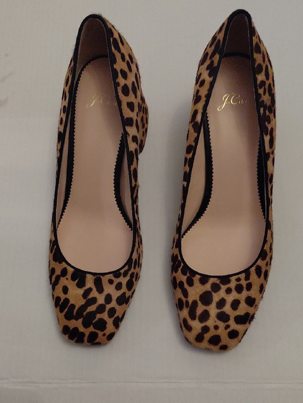 J. Crew Leopard-Print Calf Hair Square Toe Blocked Heel Pumps Brown Black 9.5 - Picture 2 of 9